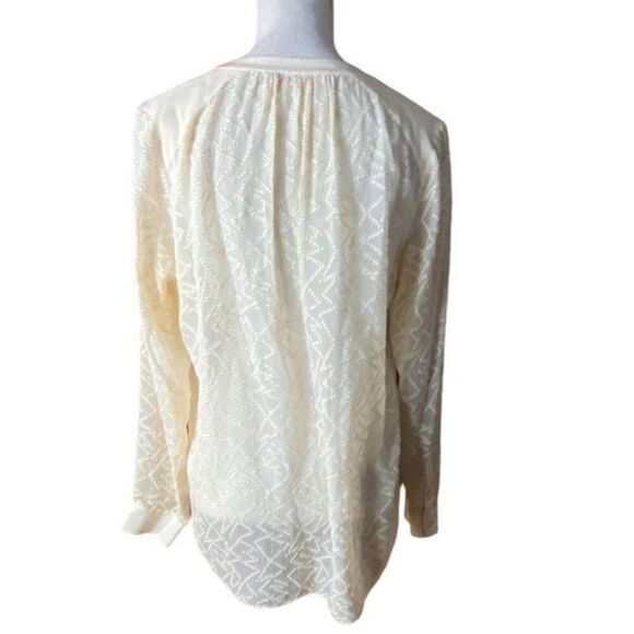 Rebecca Taylor Womens Cream Sheer Clip Dot Textured Silk Blend V Neck Top Size 4 - Picture 4 of 6